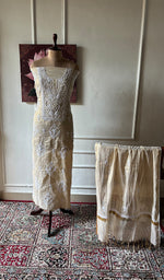 Load image into Gallery viewer, Women's Lakhnavi Handcrafted Tissue Chanderi Unstitched Chikankari Kurta And Dupatta Set - HONC0347707