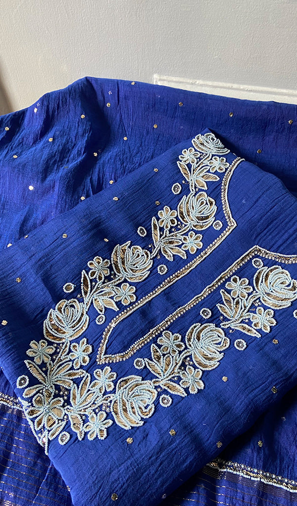 Women's Lakhnavi Handcrafted Mul Chanderi Unstitched Chikankari Full Suit - HONC0344642