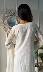 Load image into Gallery viewer, Women&#39;s Lakhnavi Handcrafted Mul Chanderi Chikankari Stitched Kurta, Dupatta And Pant Set - HONC0300859
