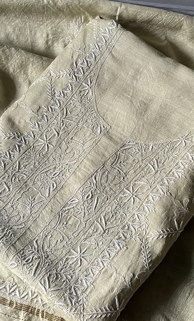 Women's Lakhnavi Handcrafted Munga Silk Chikankari Kurta And Dupatta Set- HONC0278876