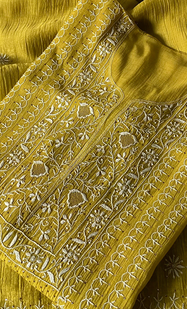 Women's Lakhnavi Handcrafted Mul Chanderi Semi - Stitched Kurta And Dupatta Set - HONC0276226