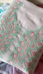 Load image into Gallery viewer, Women&#39;s Lakhnavi Handcrafted Unstitched Cotton Chikankari Suit Material - HONC0291812
