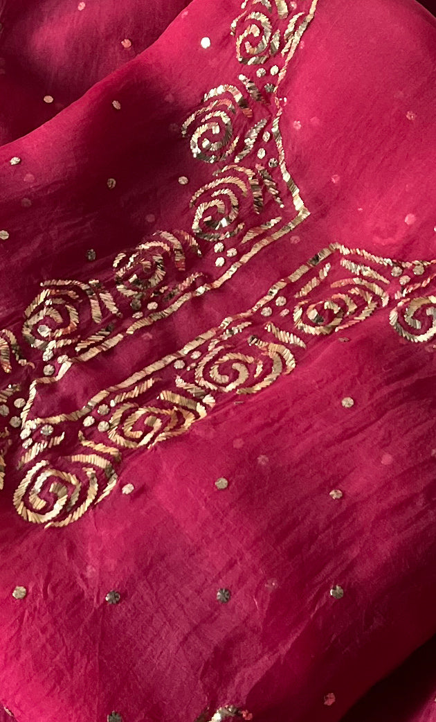 Women's Lakhnavi Handcrafted Pure Organza Chikankari Unstitched Kurta And Dupatta Set- HONC0334964