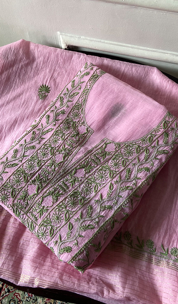 Aseel Women's Lakhnavi Handcrafted Mul Chanderi Unstitched Chikankari Full Suit - HONC0342152