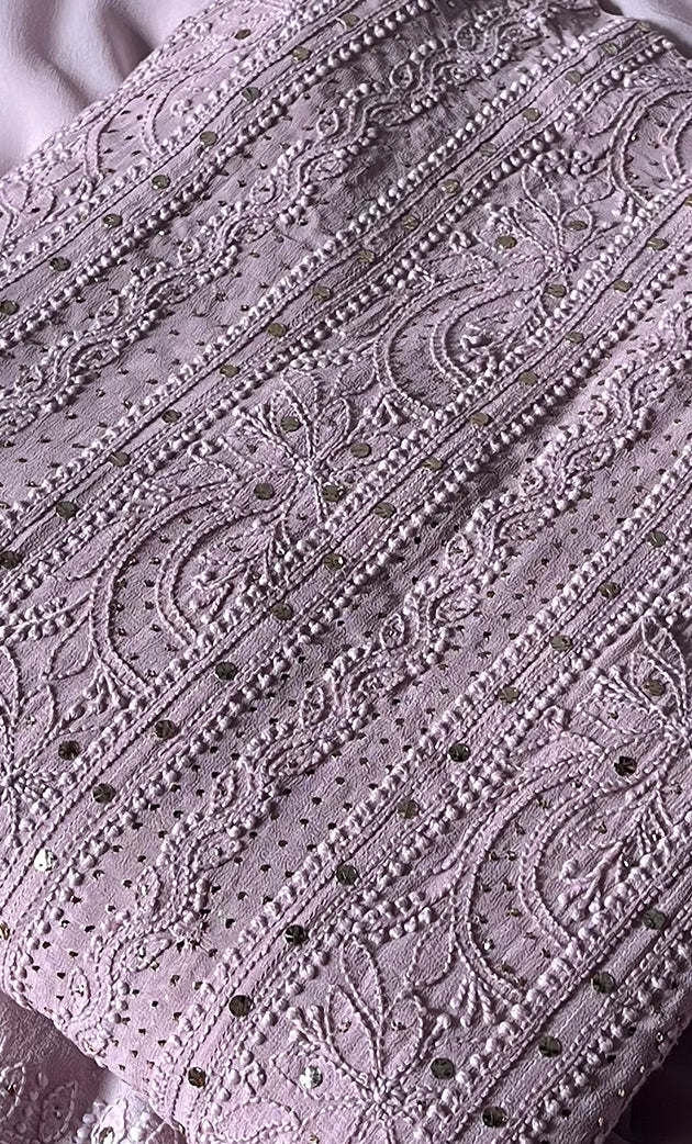 Women's Lucknowi Handcrafted Viscose Georgette Semi - Stitched Chikankari Anarkali and Dupatta Set- HONC0311035