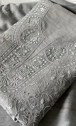 将图像加载到图库查看器中， Women's Lakhnavi Handcrafted Unstitched Munga Silk Chikankari Kurta And Dupatta Set- HONC0285381