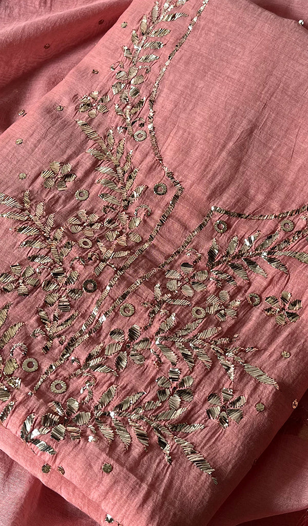 Women's Lakhnavi Handcrafted Mul Chanderi Unstitched Kurta And Dupatta Set - HONC0242006