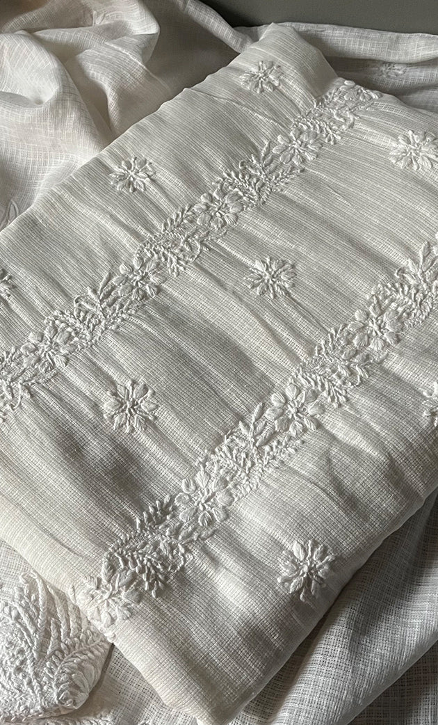 Women's Lucknowi Handcrafted Kota Cotton Chikankari Unstitched Kurta And Dupatta Set - HONC0312635