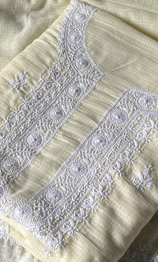 Women's Lucknowi Handcrafted Kota Cotton Chikankari Unstitched  Kurta And Dupatta Set - HONC0305976