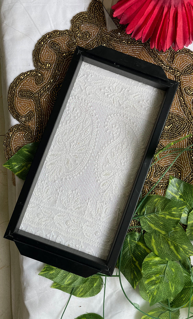Handcrafted Chikankari Tray with Two Coasters – Wooden Frame - HONC0310962