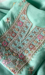 Load image into Gallery viewer, Women&#39;s Lakhnavi Handcrafted Pure Organza Chikankari Unstitched Kurta And Dupatta Set- HONC0326296
