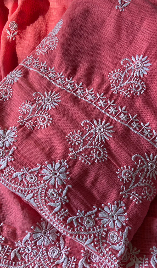 ‹› Women's Lucknowi Handcrafted Kota Cotton Chikankari Unstitched Kurta And Dupatta Set - HONC0340092