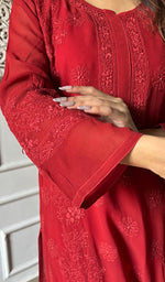 Load image into Gallery viewer, Safiya Women's Lakhnavi Handcrafted Viscose Georgette Chikankari Kurti- HONC0207795