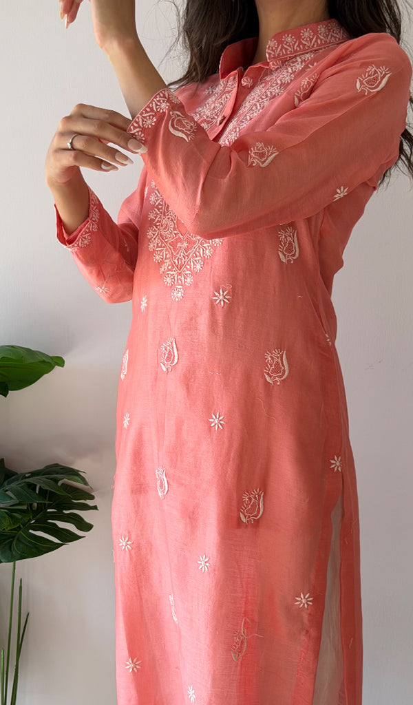 Ishita Women's Lucknowi Handcrafted Chanderi Silk Chikankari Kurti - HONC0357091