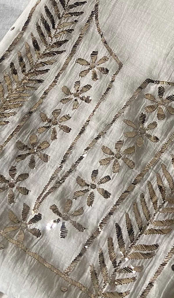 Women's Lakhnavi Handcrafted Mul Chanderi Unstitched Kurta And Dupatta Set - HONC0337819