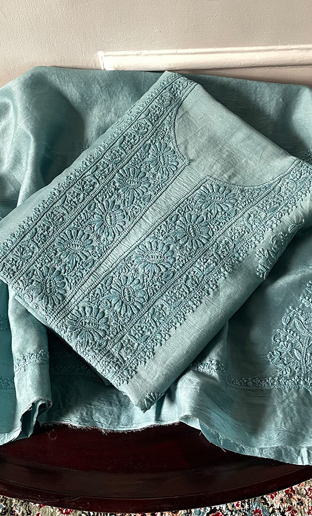 Women's Lucknowi Handcrafted Chanderi Silk Chikankari Full Suit Material - HONC0322712