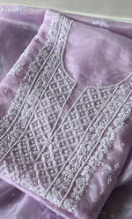 Load image into Gallery viewer, Women&#39;s Lakhnavi Handcrafted Organza Chikankari Unstitched Full Suit Material - HONC0284609
