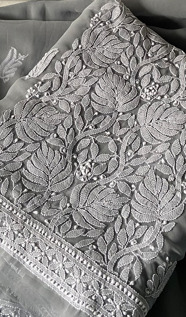 Women's Lucknowi Handcrafted Faux-Georgette Unstitched Chikankari Suit Material - HONC0348787