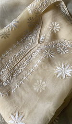Load image into Gallery viewer, Women's Lakhnavi Handcrafted Pure Organza Chikankari Semi Stitched Kurta And Dupatta Set- HONC0348610