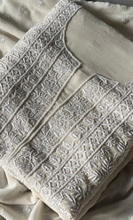 Load image into Gallery viewer, Women&#39;s Lakhnavi Handcrafted Pure Silk Georgette Chikankari Kurta And Dupatta Set- HONC0282006
