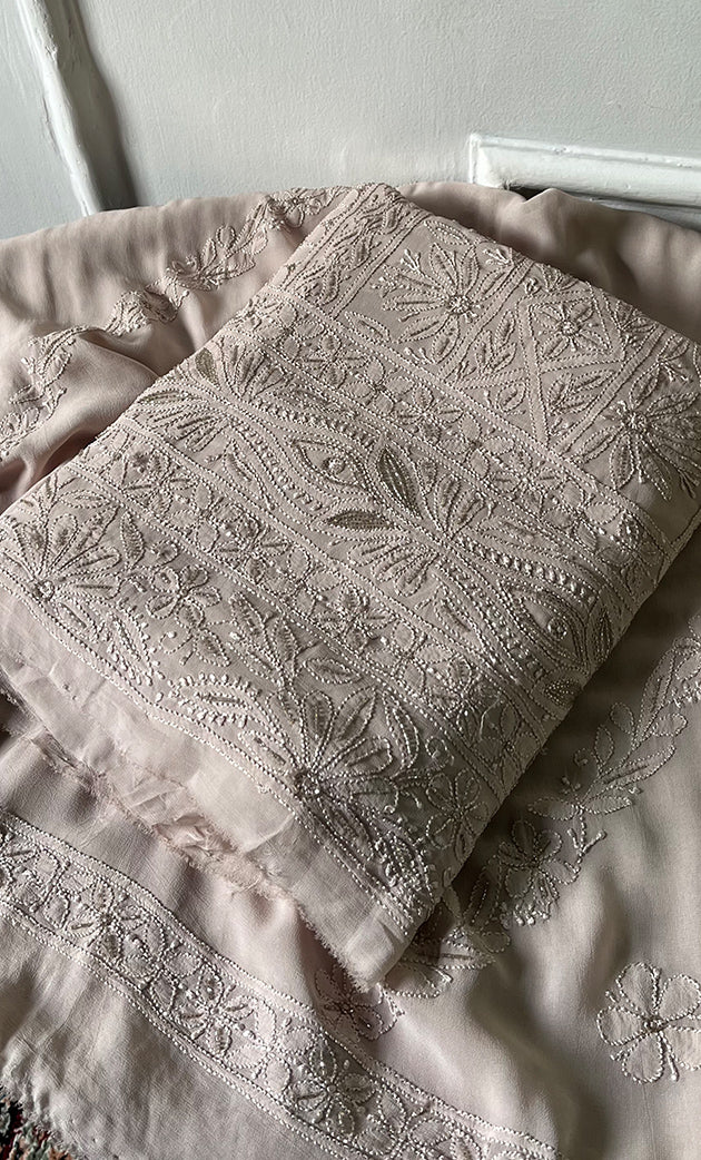 Women's Lucknowi Handcrafted Viscose Georgette Unstitched Chikankari Suit Material - HONC0325149