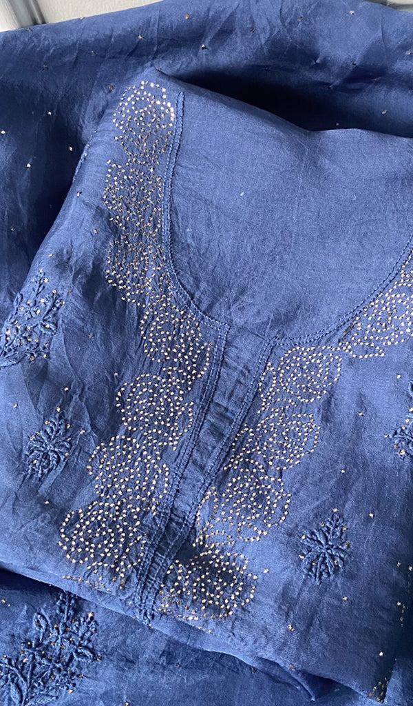 Afeera Women's Lakhnavi Handcrafted Pure Organza Chikankari Unstitched Kurta And Dupatta Set- HONC0261148