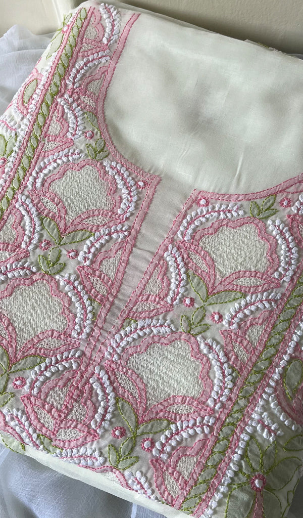 Sidra Women's Lakhnavi Handcrafted Cotton Chikankari Suit Material - HONC0284969