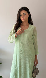 Load image into Gallery viewer, Yusra Women's Lakhnavi Handcrafted Viscose Georgette Chikankari Kurti- HONC0327560