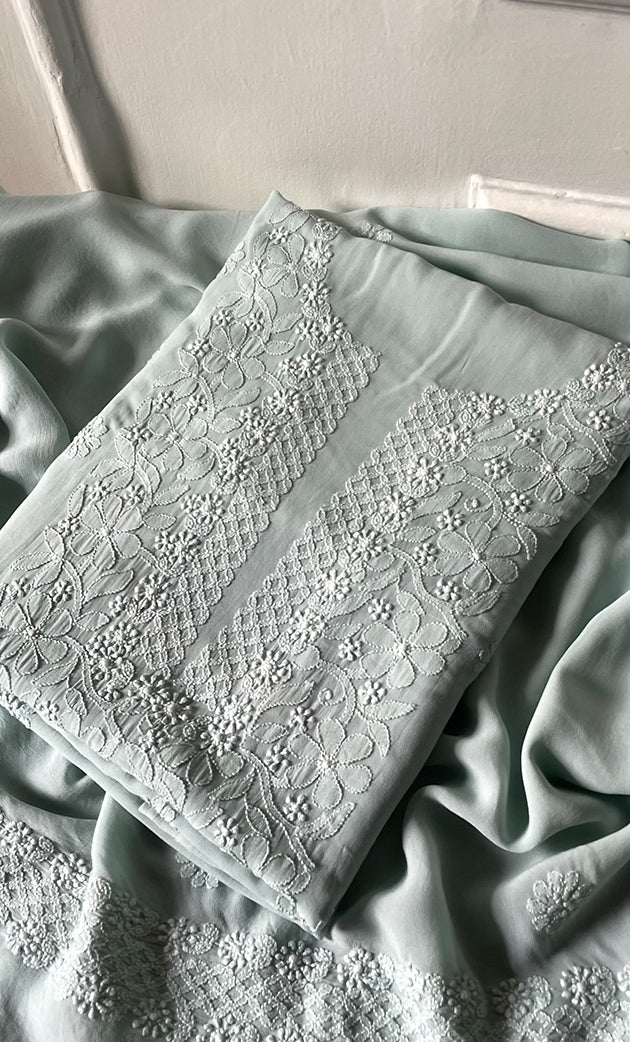 Women's Lakhnavi Handcrafted Viscose Georgette Chikankari Full Suit Material - HONC0312589