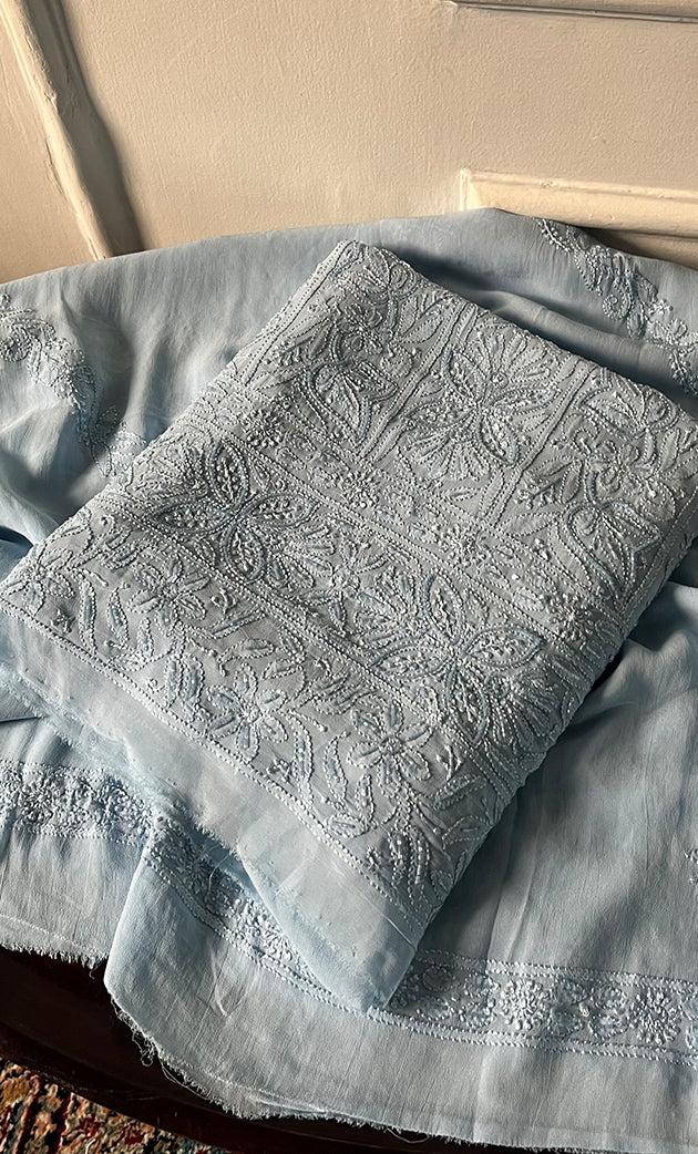 Women's Lucknowi Handcrafted Viscose Georgette Unstitched Chikankari Suit Material - HONC0325136