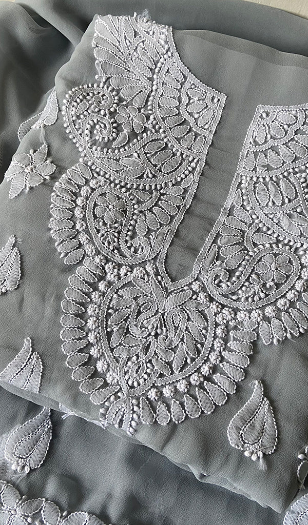 Women's Lucknowi Handcrafted Faux-Georgette Chikankari Suit Material - HONC0263105