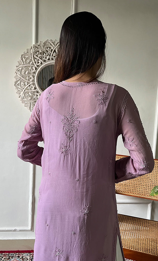 Women's Lakhnavi Handcrafted Viscose Georgette Chikankari Kurti - HONC0318806