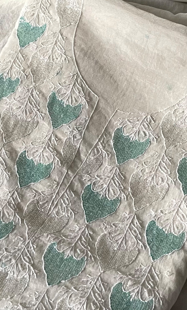 Amisha Women's Lakhnavi Handcrafted Mul Chanderi Unstitched Kurta And Dupatta Set - HONC0319470