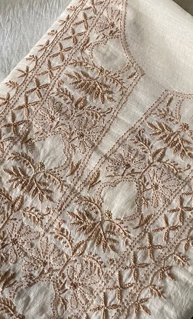 Women's Lakhnavi Handcrafted Mul Chanderi Unstitched Kurta And Dupatta Set- HONC0311230