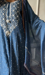 Load image into Gallery viewer, Women's Lakhnavi Handcrafted Mul Chanderi Chikankari Stitched Anarkali, Dupatta And Pant Set - HONC0328257