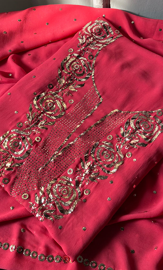 Women's Lakhnavi Handcrafted Viscose Georgette Chikankari Full Suit Material - HONC0301676