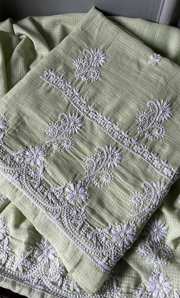Women's Lucknowi Handcrafted Kota Cotton Chikankari Unstitched Kurta And Dupatta Set - HONC0312634