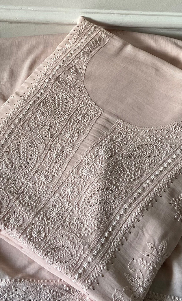 Women's Lakhnavi Handcrafted Mul Cotton Chikankari Kurta And Kurta Dupatta Set - HONC091986