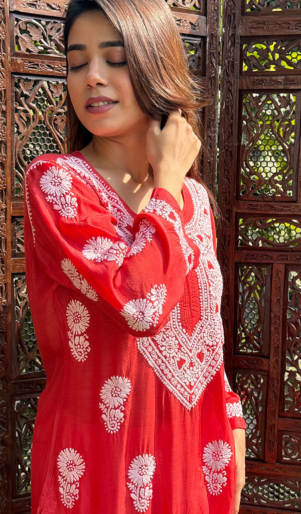 Red Lucknowi Chikankari kurtas