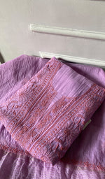 Load image into Gallery viewer, Women's Lucknowi Handcrafted Chanderi Silk Unstitched Chikankari Full Suit Material - HONC0342151
