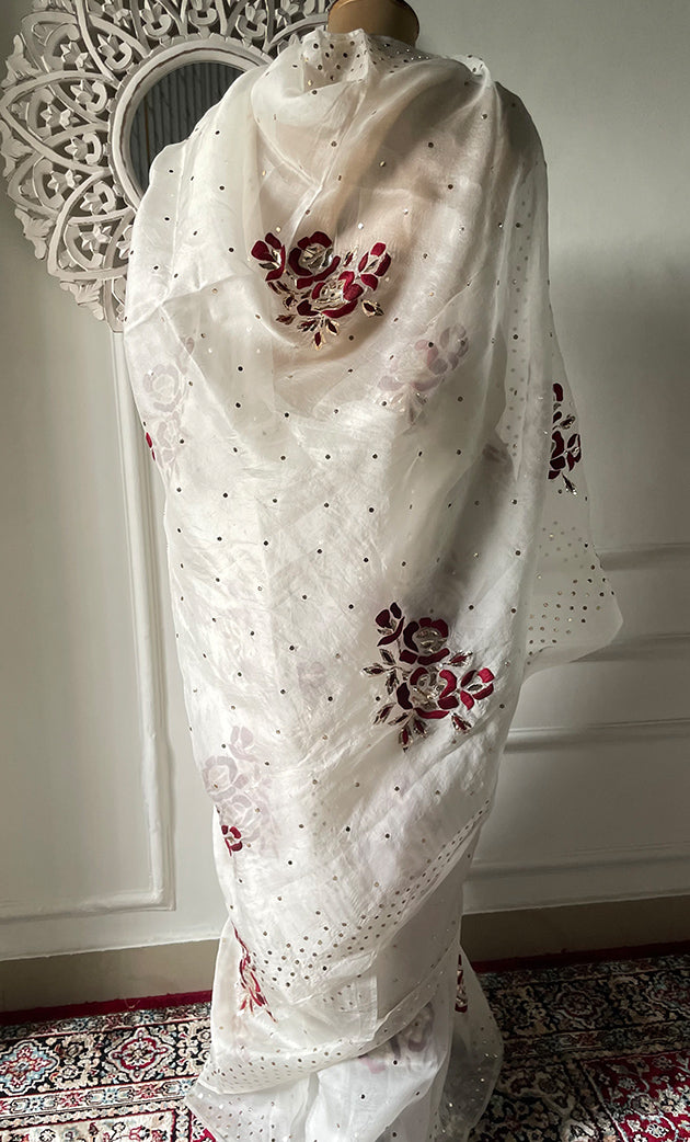 Women's Lucknowi Handcrafted Pure Organza Silk Chikankari Saree - HONC0329244