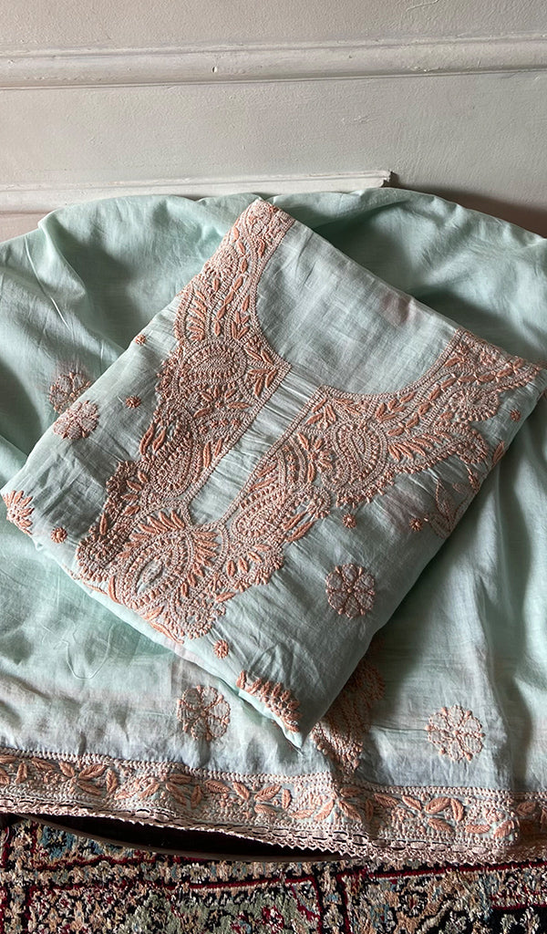 Women's Lakhnavi Handcrafted Cotton Unstitched Chikankari Suit Material - HONC0358173