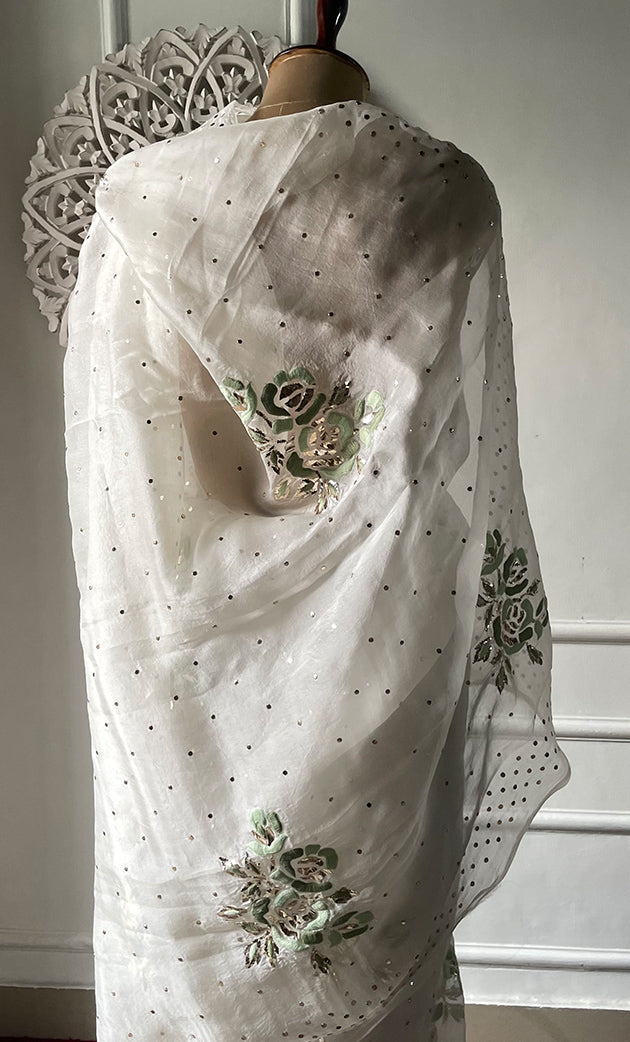 Women's Lucknowi Handcrafted Pure Organza Silk Chikankari Saree - HONC0329245