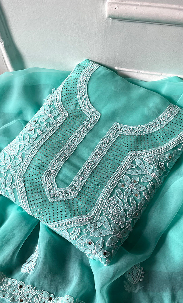 Women's Lucknowi Handcrafted Faux-Georgette Chikankari Suit Material - HONC0263368