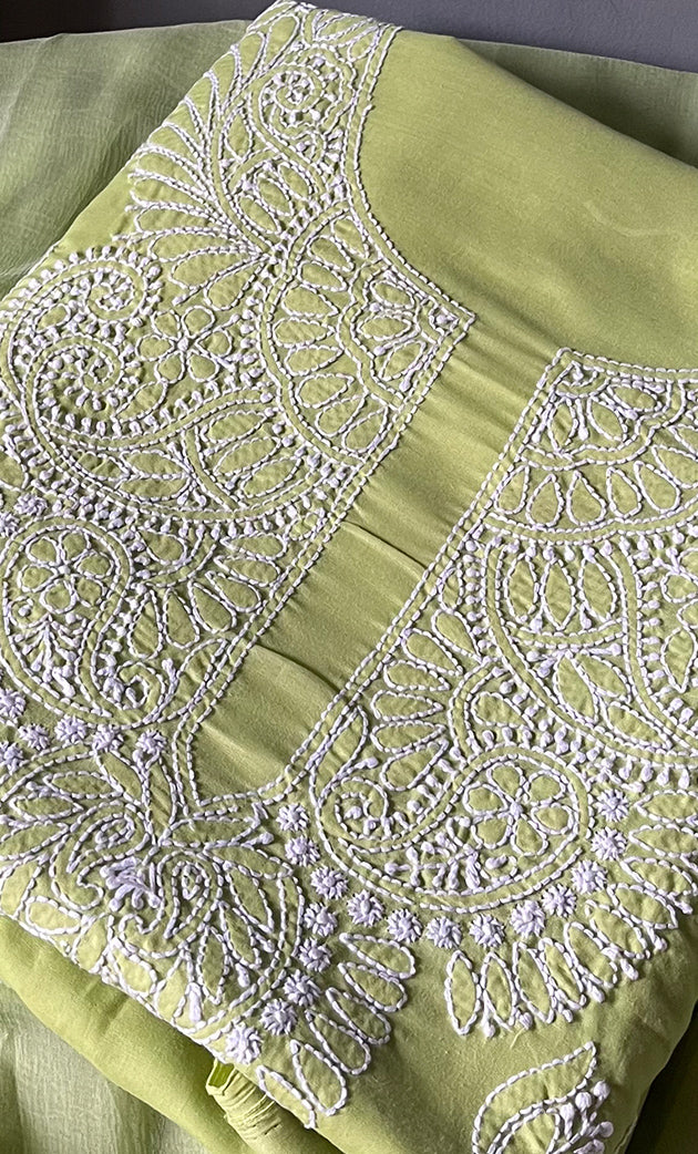 Women's Lakhnavi Handcrafted Unstitched Cotton Chikankari Suit Material - HONC0264507