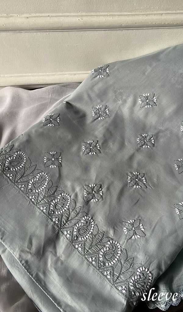 Women's Lakhnavi Handcrafted Unstitched Cotton Chikankari Suit Material - HONC0367459