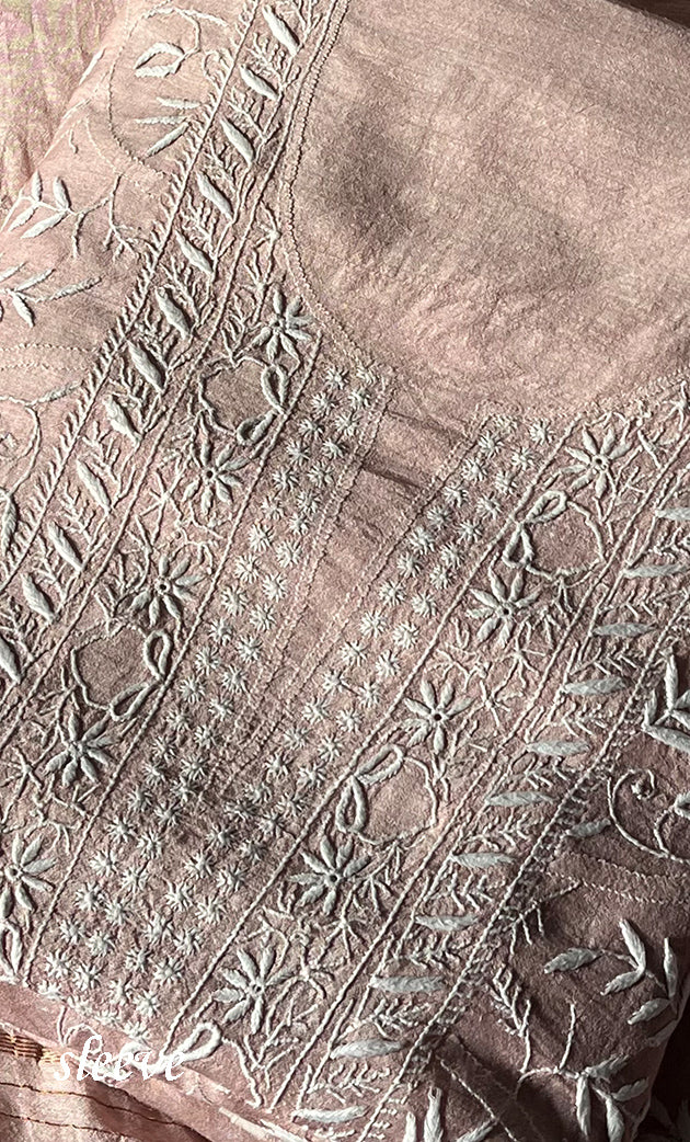 Women's Lakhnavi Handcrafted Munga Silk Chikankari Kurta And Dupatta Set- HONC0282782