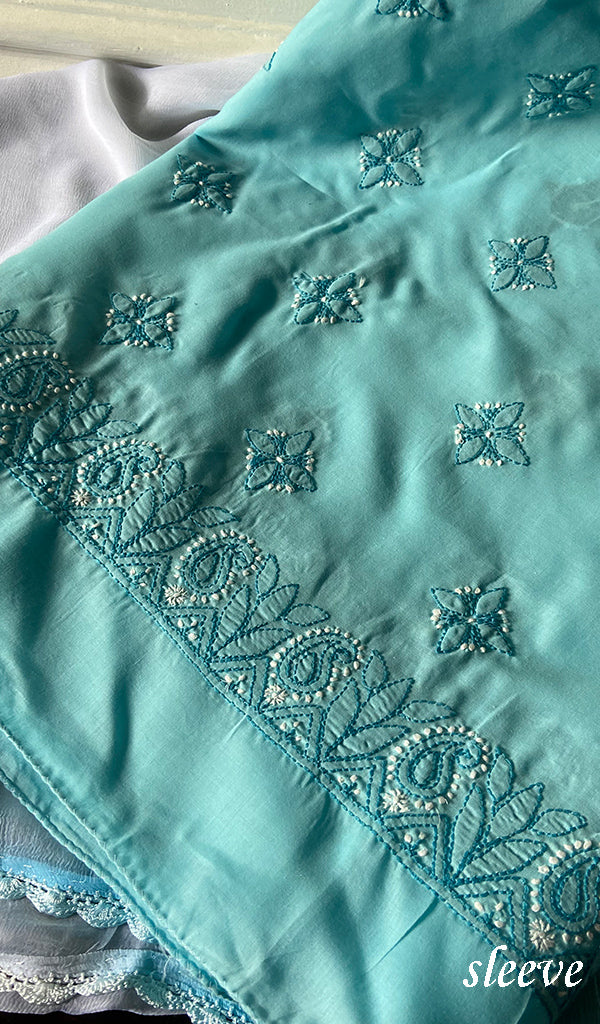 Women's Lakhnavi Handcrafted Unstitched Cotton Chikankari Suit Material - HONC0367464
