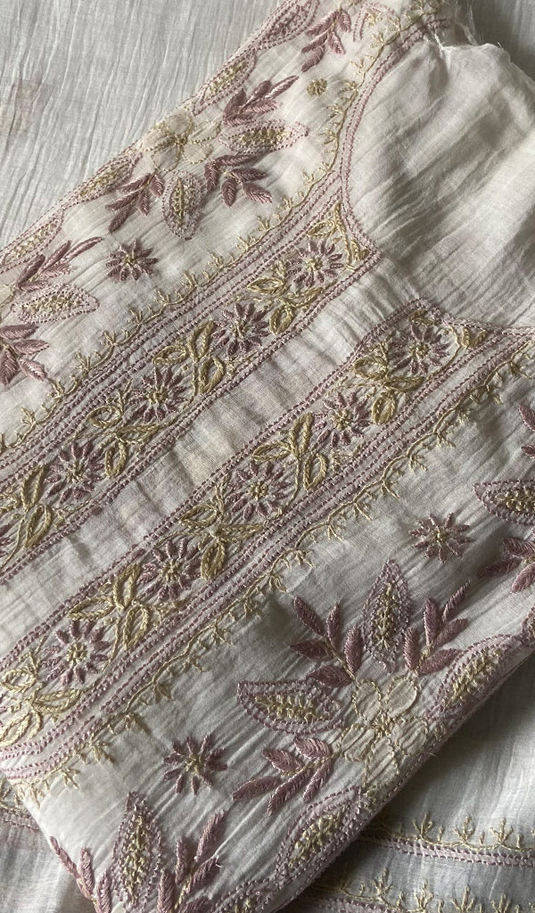 Women's Lakhnavi Handcrafted Mul Chanderi Semi - stitched Kurta And Dupatta Set- HONC0314870