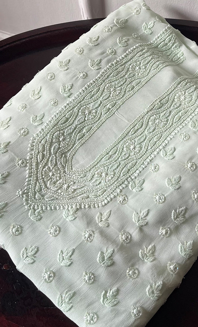 Lucknowi Handcrafted Viscose Georgette Chikankari Unstitched Men's Kurta Fabric - HONC0307166